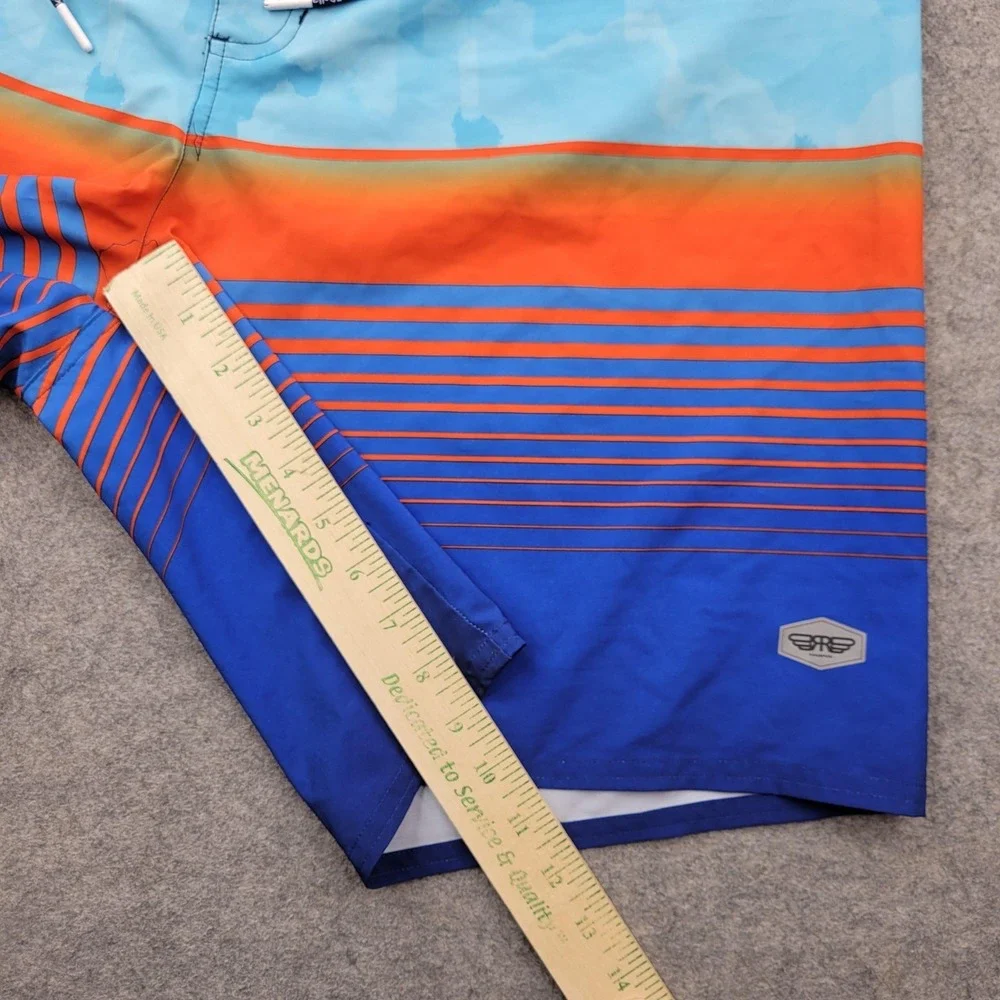 Rokka Rolla Board Shorts Mens XL Blue Orange Stripe Swim‎ Trunks Stretch Surf